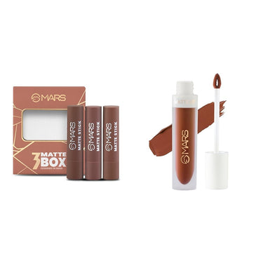MARS Matte Box Set of 3 Lipsticks for Women (3x3.2 gm) (04-Brown) Matte Liquid Lip Color | Long Lasting | Non-Transfer & Waterproof Lipstick for Women (4.5 ml) (05-Chocolate Delight)